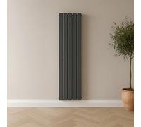 The Radiator Hub AURA Vertical Radiator 1600 x 376mm Anthracite, 5 Flat Bar Single Flat Panel Radiator, Designer Central Heating Wall Mounted for Bathroom Kitchen Hallway Bedroom Living Room