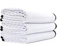 The Rag Company - Dry Me A River - Professional Korean 70/30 Blend, Microfiber Waffle-Weave, Drying & Detailing Towels, Soft Suede Edges, 390gsm, 16in x 24in, White (3-Pack)