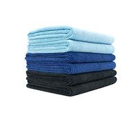 The Rag Company Microfiber Spa and Yoga Towel - Soft and Absorbent Towel for Gym, Spa, Exercise, Hotel, and Resort Use - Dries Fast - 16x27 inches - Light Blue, Royal Blue, Black, 6-Pack