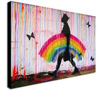 The Rainbow Man - Banksy Style - Canvas Framed Print - Various Sizes (A2 24" x 16" Inches)