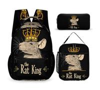The Rat King Funny Backpack Sets | Casual 3Pcs Daypack Set with Lunch Box and Pencil Case for Women Men