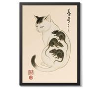 The Rats Poster, Vintage Japanese Woodblock Cat Poster, Ukiyo-E Tattoo Wall Art, A2 (Black Frame) - 62.5x45.1cm