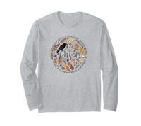 The Raven Quote, Gothic Literature Inspired Floral Raven Ar Long Sleeve T-Shirt