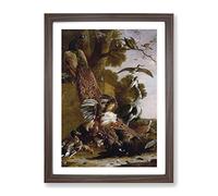 The Raven Robbed Of The Feathers By Melchior D'Hondecoeter Classic Painting Framed Print | A4 Walnut Framed Wall Art | Ready to Hang | Classic Animal Picture | Living Room Bedroom Lounge Office