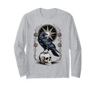 The Raven’s Omen Gothic Raven Skull Long Sleeve T-Shirt