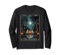 The Reader Bookish Cute Spooky Ghost Reading Book Tarot Card Long Sleeve T-Shirt