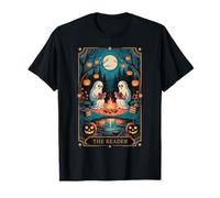 The Reader Bookish Cute Spooky Ghost Reading Book Tarot Card T-Shirt