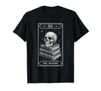 The Reader Gothic Tarot Card Book Lover Skull Bibliophile T-Shirt