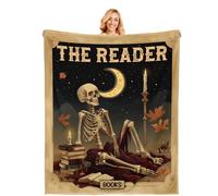 The Reader Tarot Blanket, Reader Halloween Blanket for Women Men, Book Lovers Gifts Throw Blankets 60"x50", Skeleton Reading Blankets for Book Lover Bookworm Bookish Gifts, Skeleton Tarot Lover Gift