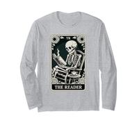 The Reader Tarot Card Book Lover Skeleton Reading Funny Book Long Sleeve T-Shirt
