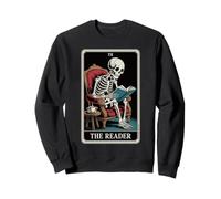 The Reader Tarot Card Funny Book Lover Skeleton Reading Book Sweatshirt