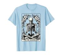 The Reader Tarot Card Funny Book Lover Skeleton Reading Book T-Shirt, Men, Baby Blue, Large
