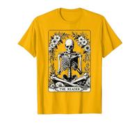 The Reader Tarot Card Funny Book Lover Skeleton Reading Book T-Shirt, Men, Golden Yellow, 3X-Large