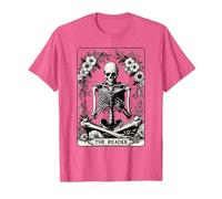 The Reader Tarot Card Funny Book Lover Skeleton Reading Book T-Shirt, Men, Pink Heather, Small