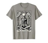 The Reader Tarot Card Funny Book Lover Skeleton Reading Book T-Shirt, Men, Slate Grey, Large