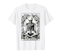 The Reader Tarot Card Funny Book Lover Skeleton Reading Book T-Shirt, Men, White, 3X-Large