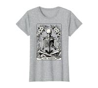 The Reader Tarot Card Funny Book Lover Skeleton Reading Book T-Shirt, Women, Heather Grey, 3X-Large
