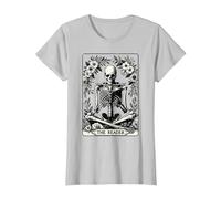 The Reader Tarot Card Funny Book Lover Skeleton Reading Book T-Shirt, Women, Silver Grey, Medium