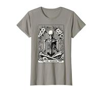 The Reader Tarot Card Funny Book Lover Skeleton Reading Book T-Shirt, Women, Slate Grey, Small