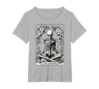 The Reader Tarot Card Funny Book Lover Skeleton Reading Book T-Shirt, Women's Plus, Heather Grey, 4X