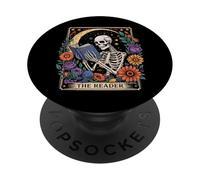 The Reader Tarot Card Skeleton Reading Book Bookish Bookworm PopSockets Adhesive PopGrip
