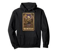 The Reader Tarot Card Skeleton Reading Book Bookish Library Pullover Hoodie