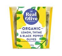 The Real Olive Company Org Lemon Thyme & Black Pepper Olives in Cold-pressed Oil 150g