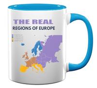 The Real Regions of Europe map Easter Europe Funny Ceramic Tea Coffee Mug Light Blue