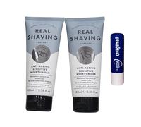 The Real Shaving Anti Ageing Sensitive Moisturiser For Men 100ml, Twin PACK Travel Size, With Free Orignial Lip Balm