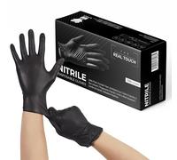 The Real Touch Black Nitrile Multi-Purpose Disposable Gloves, Powder Free, Disposable, Extra Strong - Box of 100 (Black, Large)
