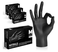 The Real Touch Black Nitrile Multi-Purpose Disposable Gloves, Powder Free, Disposable, Extra Strong - Box of 1000 (Black, Med)