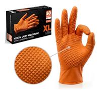 The Real Touch Nitrile Gloves, 50 Count, Heavy-Duty Disposable Mechanic Gloves, Diamond Textured, Latex & Powder-Free, Non-Slip, Extra Thick, Ideal for Automotive, Industrial Tasks (Orange - 50, XL)