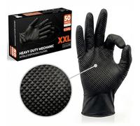 The Real Touch Nitrile Gloves, 50 Count, Heavy-Duty Disposable Mechanic Gloves, Diamond Textured, Latex & Powder-Free, Non-Slip, Extra Thick, Ideal for Automotive, Industrial Tasks (Black - 50, XXL)