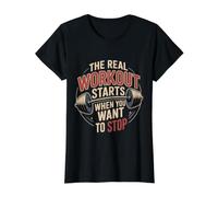 The Real Workout Starts When You Want to Stop |- Value Graphic T-Shirt, Women, Black, S