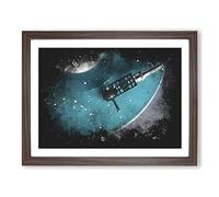 The Record Player Needle Paint Splash Modern Art Framed Wall Art Print, Ready to Hang Picture for Living Room Bedroom Home Office Décor, Walnut A3 (46 x 34 cm)