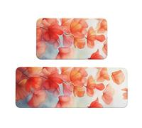 The Red Flowers Drift Away Rug Cushioned Kitchen Rugs Sets Of 2 Comfort Standing Mat For Home Decor Sink,Kitchen Mats For Floor Non Slip Washable ，Laundr 17"X47"+17"X30"