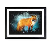 The Red Fox Paint Splash Modern Art Framed Wall Art Print, Ready to Hang Picture for Living Room Bedroom Home Office Décor, Black A4 (34 x 25 cm)