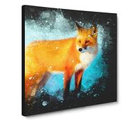 The Red Fox Paint Splash Modern Canvas Wall Art Print Ready to Hang, Framed Picture for Living Room Bedroom Home Office Décor, 14x14 Inch (35x35 cm)