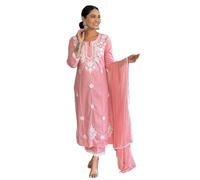 The Red Lion Enterprise Anarkali Dress suit Alia cut kurti pant and Dupatta 3pc set for women, Light Orange, Large
