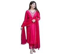The Red Lion Enterprise Anarkali Dress suit Alia cut kurti pant and Dupatta 3pc set for women, Pink -01, S