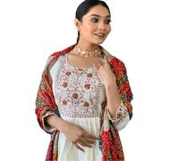 The Red Lion Enterprise Embroidery work Anarkali Dress for Women’s 3 Pc Set Eid & Diwali Festival wear alia Salwar Suit, White, Large