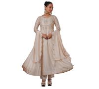 The Red Lion Enterprise Indian Anarkali Dress for Women Ready to Wear Salwar Kameez Traditional Party Outfit, Cream, S