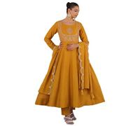 The Red Lion Enterprise Indian Anarkali Dress for Women Ready to Wear Salwar Kameez Traditional Party Outfit, Mustard, XXL