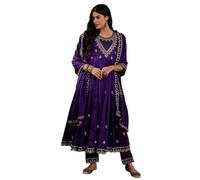 The Red Lion Enterprise Indian Anarkali Suits for Women, Traditional Wedding Party Wear, Ethnic Salwar Kameez, Designer Suit, Purple, Medium