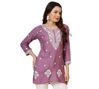The Red Lion Enterprise Indian Hand Embroidered Chikankari Women's Straight Reyon Short Kurta Kurti Tunic for women