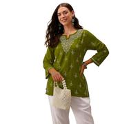 The Red Lion Enterprise Indian Hand Embroidered Chikankari Women's Straight Reyon Short Kurta Kurti Tunic for women