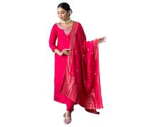 The Red Lion Enterprise Partywear wedding Function wear Anarkali Dress, Alia cut kurti pant and Dupatta 3pc set for women, Ishani-hot Pink, XXL