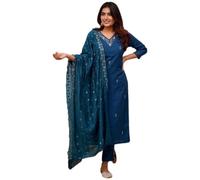 The Red Lion Enterprise Partywear wedding Function wear Anarkali Dress, Alia cut kurti pant and Dupatta 3pc set for women, Zar-ferozi, Large