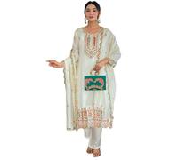 The Red Lion Enterprise Stylish Straight Kurti with Elegant Embroidery - 3pc Anarkali Suit for Women, White, XL