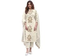 The Red Lion Enterprise Viral Insta Trending Kurti Set With Embroidered Straight Kurti Pant Dupatta For Women, White, S
